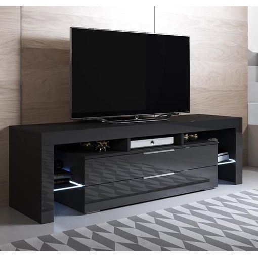 Mueble Tv 2 Cajones 2 Estantes – Negro Acabado En Brillo Led 16 Colores –  160 X 53 X 35cm – Selma con Ofertas en Carrefour