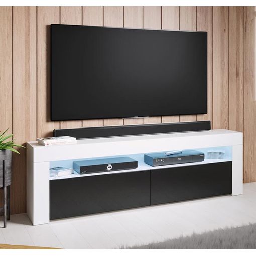 Mueble Tv 2 Cajones 2 Estantes – Negro Acabado En Brillo Led 16