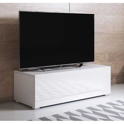 Mueble Tv Con Patas 1 Puerta 2 Compartimentos – Blanco Acabado En Brillo – 100 X 32 X 40cm – Luke H1