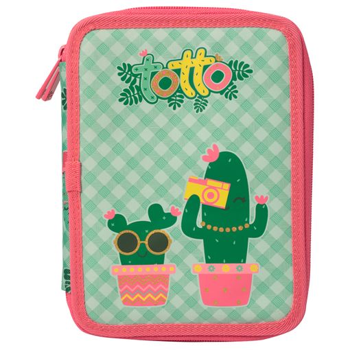 Estuche Escolar Dos Compartimentos Lovely Cactus Verde Totto 9vm