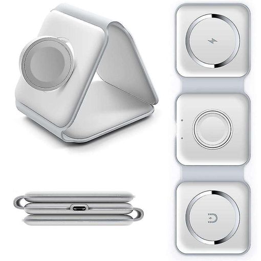 Cargador inalámbrico Ksix 3en1 15 W, Plegable, Compatible MagSafe, Carga  rápida, Para móviles Qi, Apple Watch y AirPods, Blanco