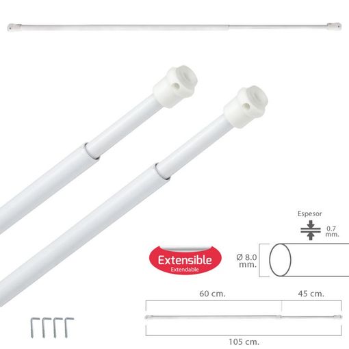 BARRA CORTINA EXTENSIBLE (PRESIÓN) WHITE 137-228cm (PACK: 1 UDS)