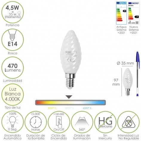 Bombilla LED 4W E14 Tipo Vela llama - VTAC