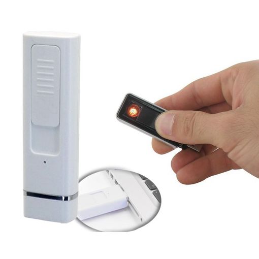 Mechero USB con caja para cigarros, encendedor de Gas a prueba de viento,  recargable, con orificio