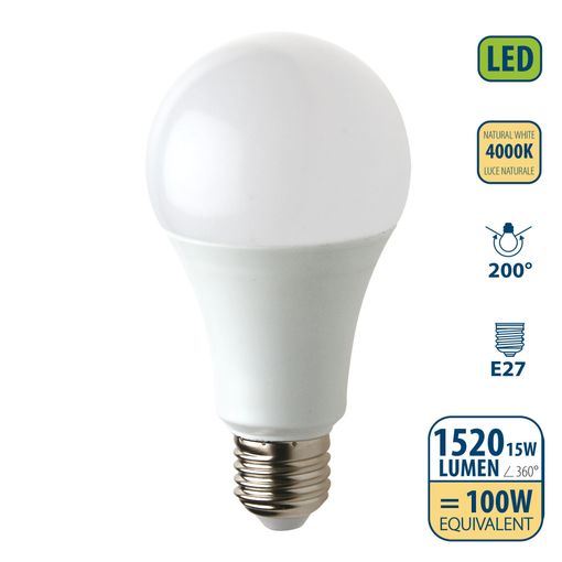 Bombilla LED SMD, estándar A60, 15W / 1520lm, casquillo E27, 4000K