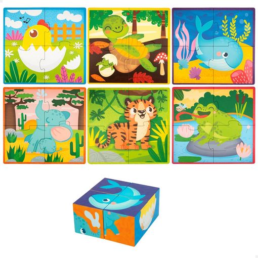 Lisciani - 6 Puzzles 2 En 1 Animales Montessori 24 Piezas Grandes Y 4  Bloques De Madera Para Niños +2 Años con Ofertas en Carrefour