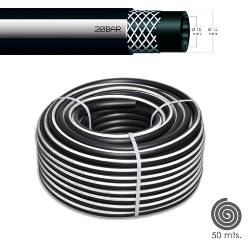 Manguera Aire Comprimido Negro 10 x 15 mm. 20 bares Rollo 50 metros