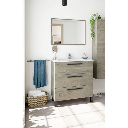 Mueble de baño 3 cajones con espejo, sin lavabo, 100 cm DEVIN