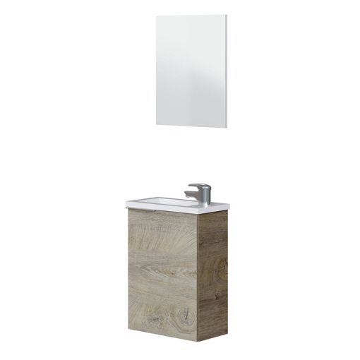 Mueble de baño suspendido 2 puertas, espejo y lavabo PMMA, 80 cm CLARA