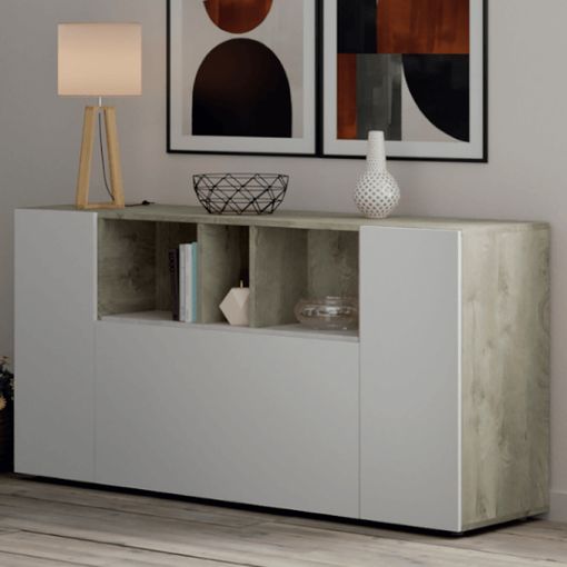 MUEBLE APARADOR SALON 3 PUERTAS 154X75X41 CM BLANCO BRILLO/ROBLE