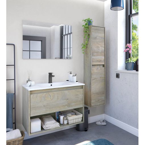 Mueble De Baño Con Puerta Batiente Con Lavabo Y Espejo Incluido con Ofertas  en Carrefour