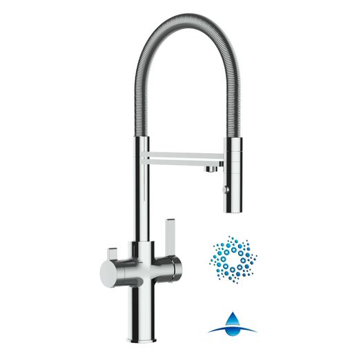 Grifo De Cocina 4vías Cromado - Muelle Flexible Y Ducha 2 Chorros