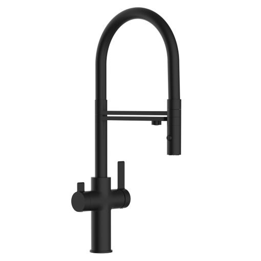 Grifo De Cocina 3 Vías Negro Mate - Caño Flexible Y Ducha 2 Chorros