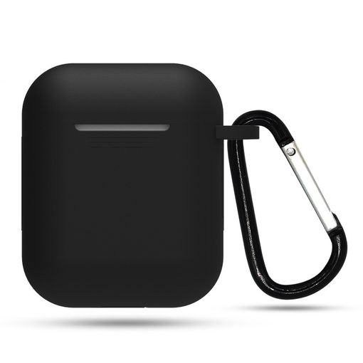 Funda Airpods 1 Y 2 Silicona Antihuellas Con Mosquetón - Negro con