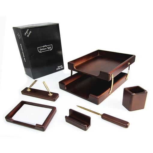 Organizador De Escritorio Delux De Madera Set De 6 Piezas con