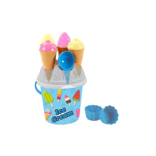 Cubo Playa 18,5x15,5 Cm Helados Con Cucuruchos, Helados, Magdalenas Y Palita (avc - 2091)