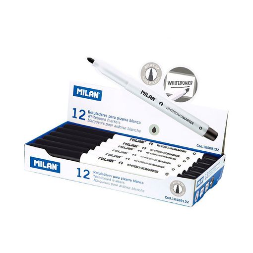 Caja de 12 rotuladores negros ø4,7mm para pizarra blanca milan