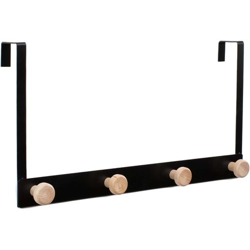 Percha de puerta con 4 colgadores blanca de metal y madera de