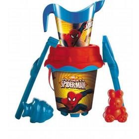 Set Cubo Castillo 18cm Con Regadera, Pala, Rastrillo, Cedazo Y Moldes De Spiderman