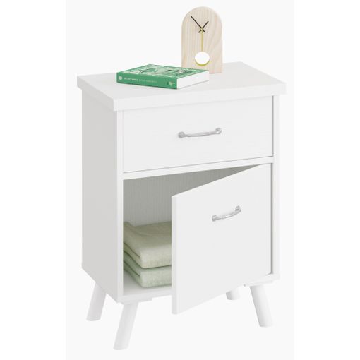 Mesita Noche Tina 1 Cajón 1 Puerta Blanco Dormitorio Vintage Moderno  Habitacion Juvenil 47x35x64 con Ofertas en Carrefour