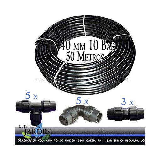 Pack Tuberia Pe100 Alimentaria 40mm 10 Bar 50 M + Accesorios