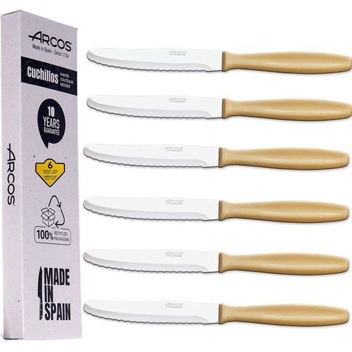 ARCOS Juego de 6 cuchillos para carne. Juego de cuchillos dentados. Mango  ergonómico de polipropileno. Acero inoxidable nitrum de 4 pulgadas y hoja  de