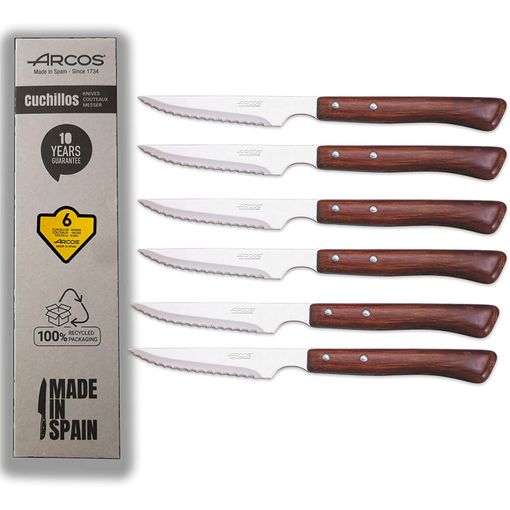 Arcos, Cuchillos Chuleteros Arcos, Cuchillo Arcos Madera, Arcos Cuchillo  Chuletero, 6 Piezas, Juego Cuchillos Carne, Cuchillos Mango Madera, Envase Eco, Fabricado En España con Ofertas en Carrefour