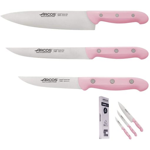 Arcos Juego Cuchillos Cocina Rosa, 3 Pz, Cuchillo Chef, Cuchillo  Verduras, Cuchillo De Pelar, Set Cuchillos Cocina Rosa, Cuchillos Arcos  Rosa, Edicion Limitada, Solidaria con Ofertas en Carrefour