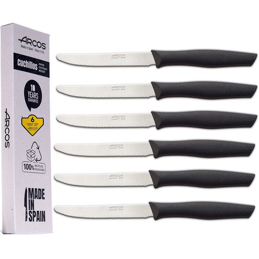 Arcos Juego Cuchillos Carne, Cuchillo Chuleteros, Cuchillos Carne Arcos, Cuchillos  Arcos De Mesa, 6 Uds, Hoja 110 Mm, Acero Inoxidable, Mango Nylon, Apto  Lavavajillas, Envase Ecológico con Ofertas en Carrefour