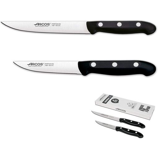 Arcos Juego Cuchillos Cocina, Cuchillos Cocina Arcos, 2 Pzas, Cuchillo  Cocina Profesional (150 Mm), Cuchillo Cortador Verduras (100 Mm), Acero  Inoxidable Nitrum, Mango Negro, Envase Eco con Ofertas en Carrefour