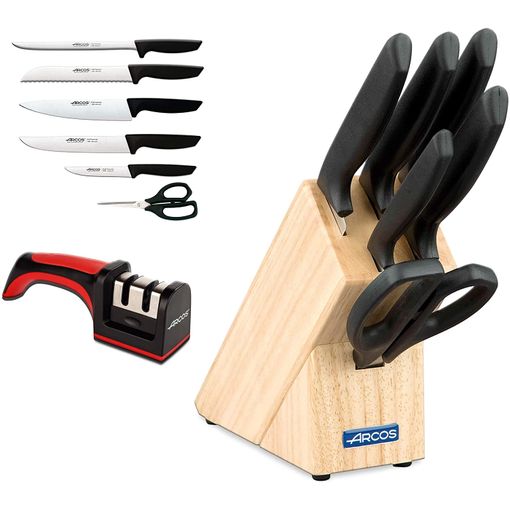 Arcos Juego Cuchillos Cocina Y Afilador Arcos, Cuchillos Cocina  Profesional, 7 Pzas, Cuchillos Acero Inoxidable Arcos, Taco Madera, Serie Niza, Uso Cotidiano, Apto Lavavajillas con Ofertas en Carrefour