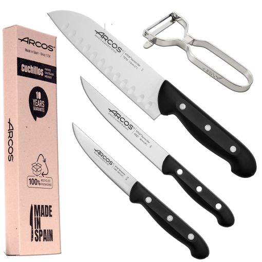 Arcos Juego Cuchillos Carne | 6 Piezas | Cuchillo chuleteros | Hoja 110 mm  | monoblock | Cuchillo en 1 Sola Pieza | Cuchillos Carne Cubiertos Acero