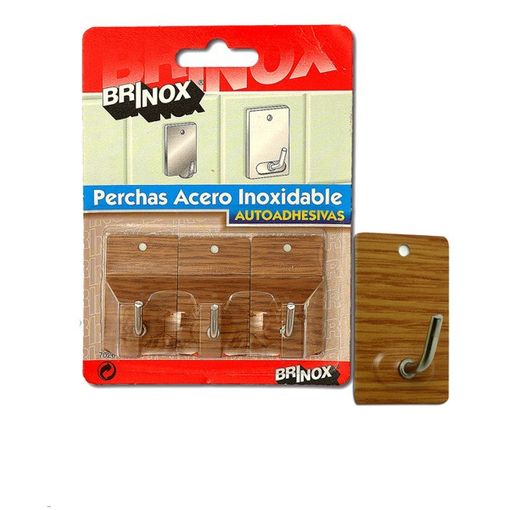 Percha adhesiva blanca metal 4 unidades Brinox