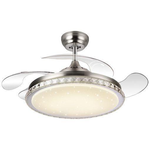 Ventilador de techo de cristal con luz y control remoto, ventilador de  araña con 4 cuchillas retráctiles, 3 ventiladores de techo LED de cambio de  luz