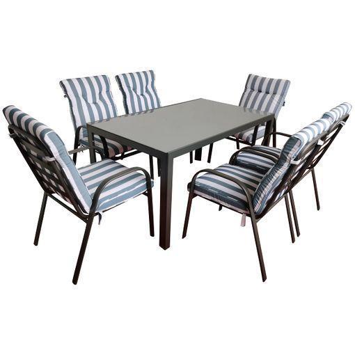 Conjunto Jardin Mesa Con 6 Sillas Tenerife Mesa Jardin Exterior Mesa 150x90  Gris Antracita Y Cojines Blanco Y Azul Textiline. Ideal Para 6 Personas con  Ofertas en Carrefour