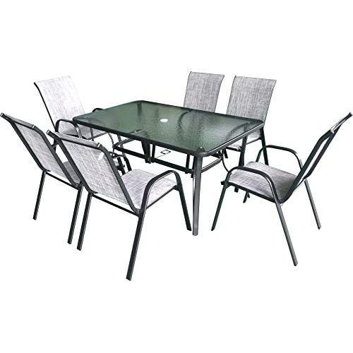 chatarra Carrera Persona con experiencia Conjunto Mesa Y Sillas Jardin Con 6 Sillas Exterior Palma Mesa De Cristal  De 150x90cm Color Negro, Ideal Para Jardines, Terrazas Y Exteriores. con  Ofertas en Carrefour | Ofertas Carrefour Online