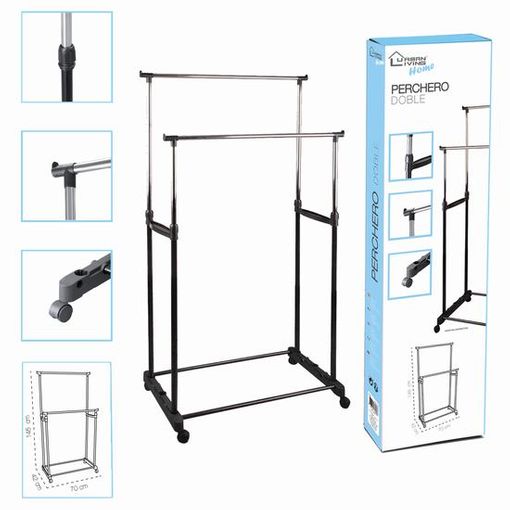 Perchero Metálico Con Ruedas Con 2 Estantes Multiusos – Estructura Resistente  Burro De Entrada 84x43x160cm Negro con Ofertas en Carrefour