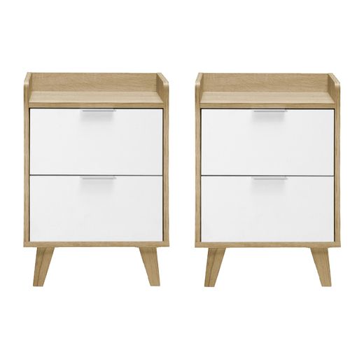 Mesita de Noche de Madera de Roble 2 Cajones, Mueble