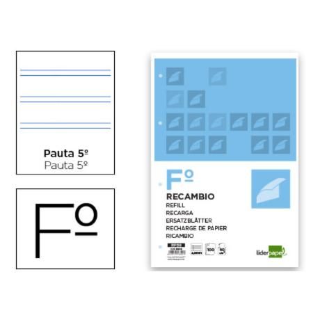 Recambio Liderpapel Folio 100 Hojas 60g/m2pauta 5ª 2.5mm Con Margen 4 Talad
