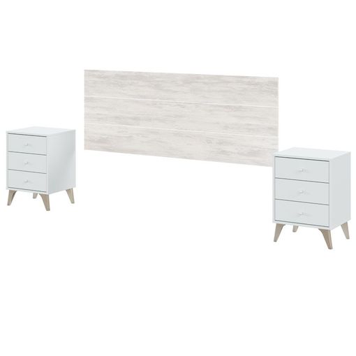 Conjunto matrimonio cabecero de 135 cm + 2 mesitas en madera con acabado  blanco