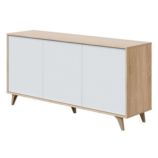 Aparador Moderno Con 3 Puertas, Mueble Tv Salón, Buffet Cocina, 144x42h87  Cm, Color Roble Efecto Nudos Y Blanco con Ofertas en Carrefour