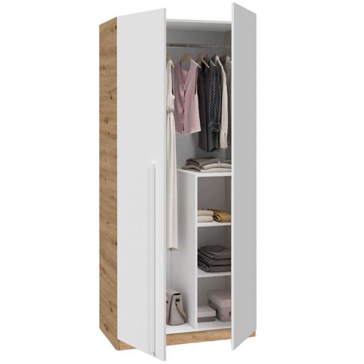 Armario Nos 2 Puertas Abatible Color Roble Nodi Y Blanco Artik Dormitorio Juvenil Matrimonio Nórdico 200x90x52 Cm