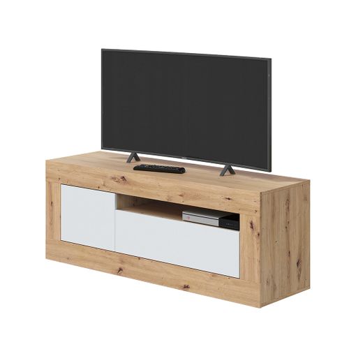 Mueble Tv Baltik Color Roble Nodi Y Blanco Artik Salón Comedor Estilo Nórdico 53x139x42 Cm