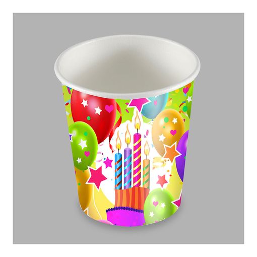Bolsa Con 25 Vasos Diseño Globos Y Velas 200cc Carton