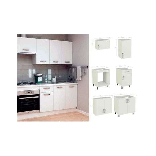 Cocina completa sin zocalo y sin encimera de 240 cm(ancho) color blanco  KIT-KIT Opción Sin zócalo y sin encimera