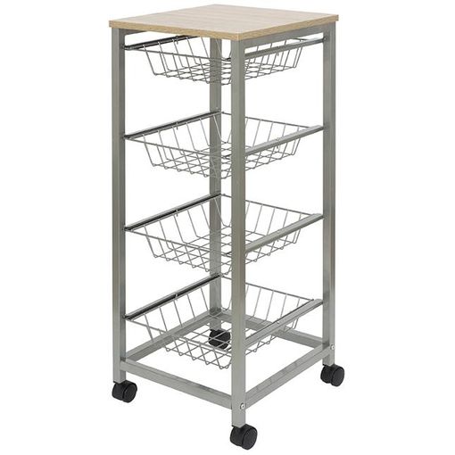 Carro verdulero de cocina metálico, 4 bandejas, estantería con ruedas para  almacenamiento de frutas, verduras, gris, 84 x 40 x 2