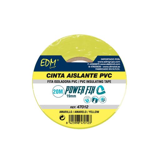 Cinta Aislante Adhesiva Color Amarillo-Verde 20X19X0,18 mm