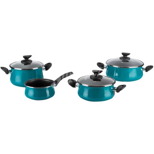 Magefesa Orbe Batería Cocina Inducción 8 Piezas, Antiadherente Libre PFOA  Esmalte Exterior Negro, Set Cazuelas Tapa