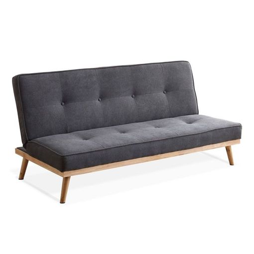 Sofá cama clic clac, patas de madera, sofa 2 plazas, Azul y Gris, Erna