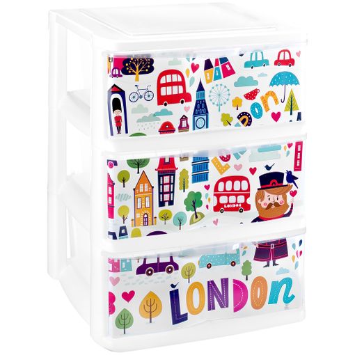 Cajonera De Plástico Modelo Londres Blanco 3 Cajones 48x37x28,5cm